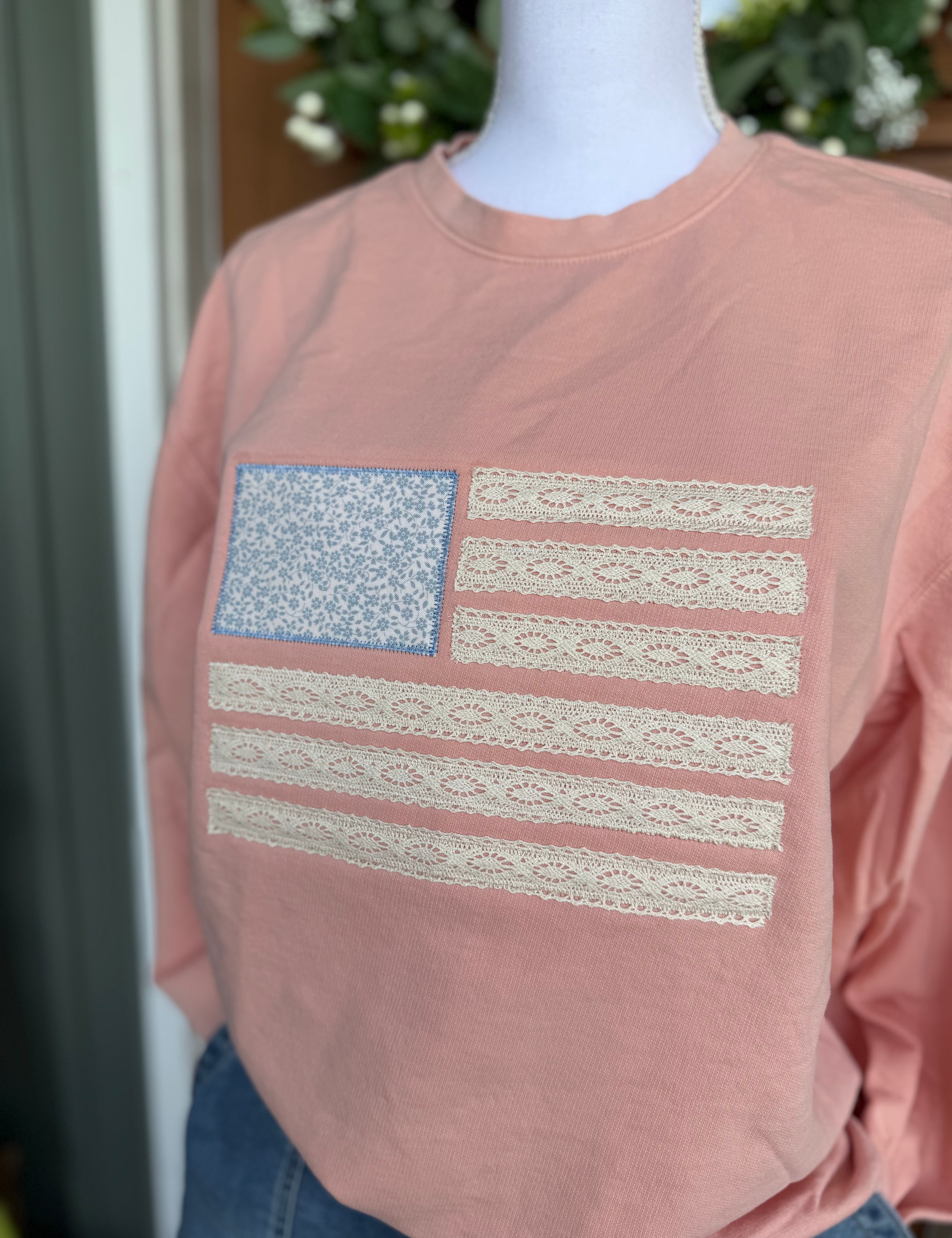 USA flag with lace ribbon